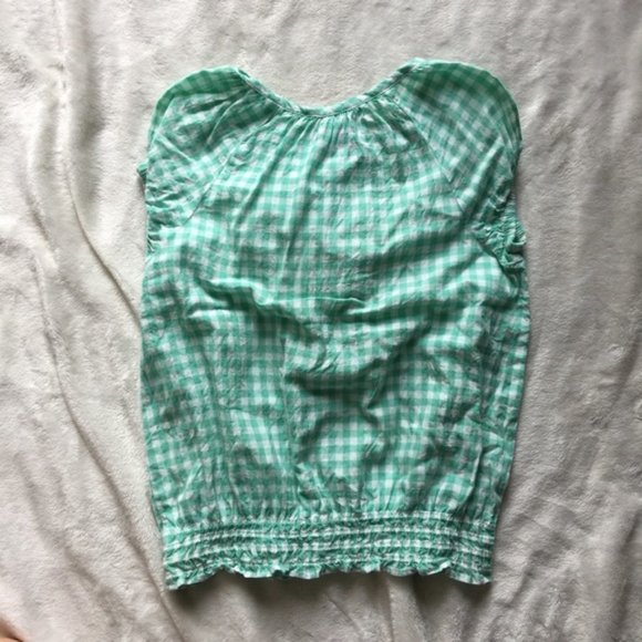 Chaps Girl’s Plaid Top ruffle short sleeves-size 6 - Picture 2 of 3